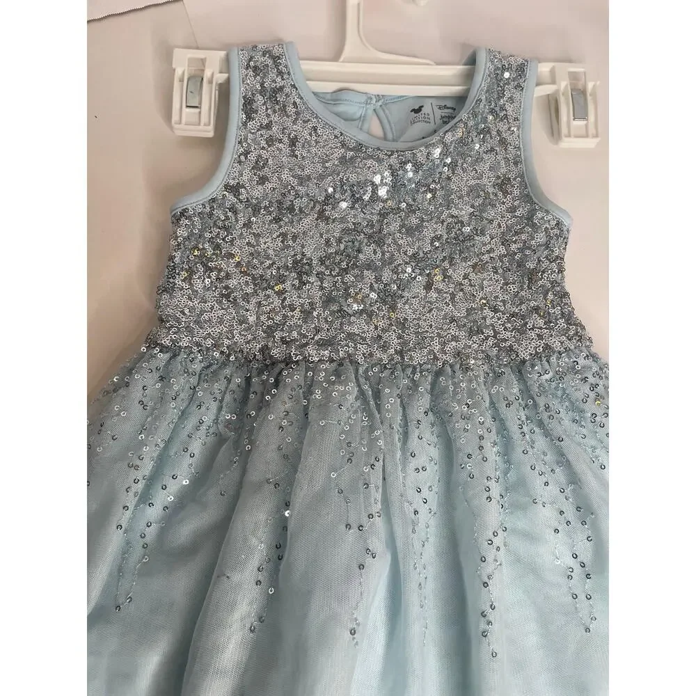 Disney Jumping Beans Girls Size 5 Blue Silver Sequin Tulle Dress Frozen